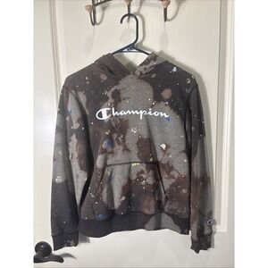 Champion Paint Splattered Kids Boys Brown Pullover Hoodie Size Large